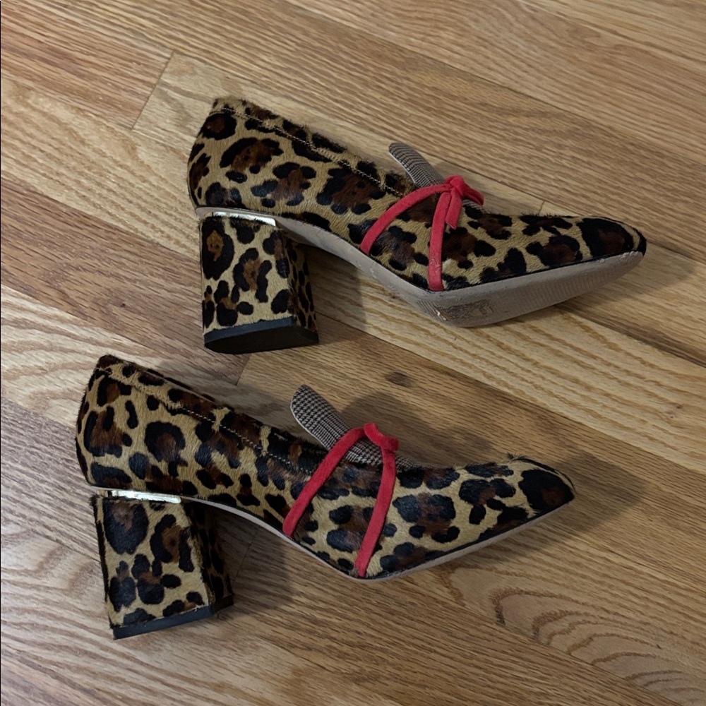 ANTONIO MELANI Leopard Print Block Heel Loafers with Pink Bow - Picture 6 of 11